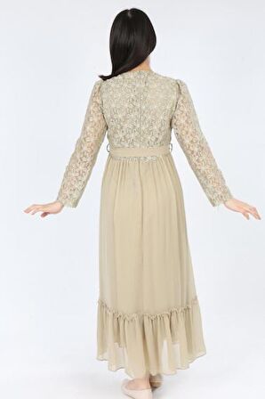 Kız Çocuk Tül Kumaş Kupür İşlemeli Kolyeli Astarlı Gece Mezuniyet Düğün Abiye Elbise