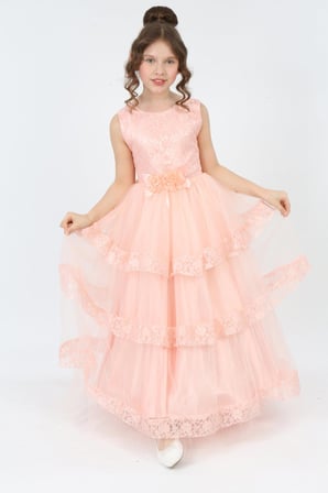 Kız Çocuk Tül Kumaş Tarlatanlı Astarlı Zarif Gece Mezuniyet Düğün Abiye Elbise