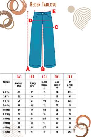 Kız Çocuk Bol Kesim Jean Kumaş Bol Paça Kot Pantolon