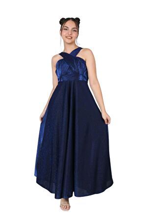 Kız Çocuk Simli Kumaş Astarlı Abiye Gece Mezuniyet Elbisesi