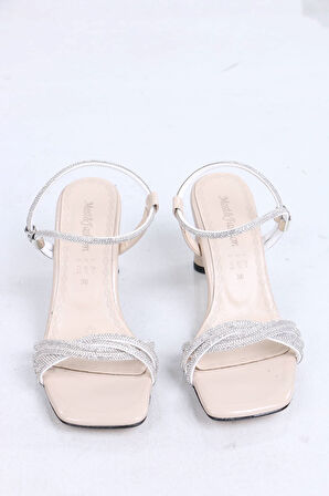 Berty Bej Taşlı Topuklu Kadın Ayakkabı