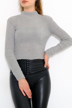 Yarım Balıkçı Crop Triko Gri - 885.1319.