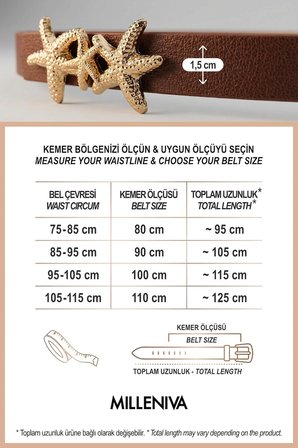 Deniz Yıldızı Gold Tokalı Kahverengi İnce Kadın Kemer 1.5 cm