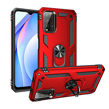 Smcase Xiaomi Redmi Note 9 4G Kılıf Vega Yüzüklü Tank Kapak  Nano Ekran Koruyucu