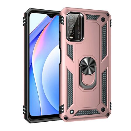 Smcase Xiaomi Redmi Note 9 4G Kılıf Vega Yüzüklü Tank Kapak  Nano Ekran Koruyucu
