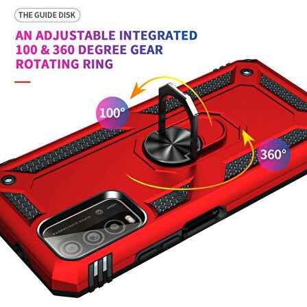 Smcase Xiaomi Redmi Note 9 4G Kılıf Vega Yüzüklü Tank Kapak  Nano Ekran Koruyucu