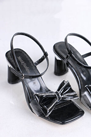 Connell Siyah Fiyonk Şeffaf Topuklu Kadın Ayakkabı