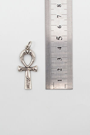 Ankh Yaşam Kolye - PU Deri İp Zincirli Unisex Gümüş Kaplama Mısır Sembolü - 60 cm