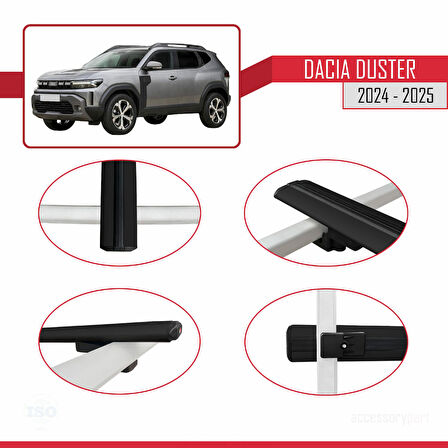 Dacia Duster 3 (P1310) 2024 ve Sonrası ile Uyumlu BASIC Model Ara Atkı Tavan Barı Siyah 2 Adet