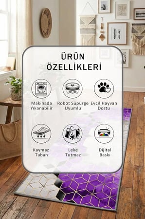 Yıkanabilir Kaymaz Suertomor Dijital Baskılı Yolluk Halı Tüy Tutmaz