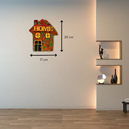 Uretti - Gülin 6449 -  Ebru Sanatı İle Boyanmış Ev Şeklinde Dekoratif Duvar Süsü 20cm - Sarı