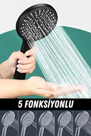 Siyah Duş Seti Lüks 5 Fonksiyonlu Ayarlanabilir Dayanıklı Banyo Duş takımı