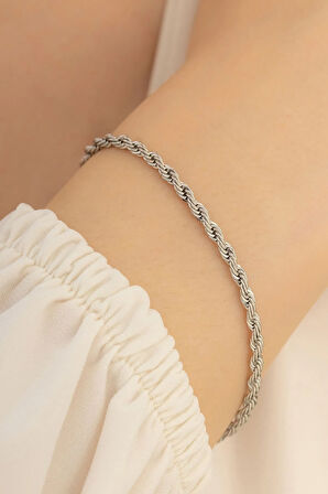 Kadın Çelik Bileklik - 3 Mm Burma Model Çelik Bileklik