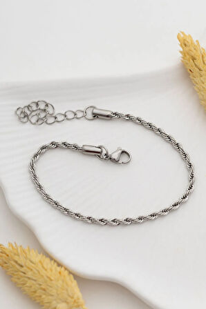 Kadın Çelik Bileklik - 3 Mm Burma Model Çelik Bileklik