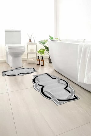 2 li Banyo Paspası, Yumuşak Banyo Halısı, Kaymaz Tabanlı, Yıkanabilir - 60x100 - 50 x60