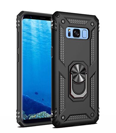 Smcase Samsung Galaxy S8 Kılıf Vega Yüzüklü Çift Katmanlı Tank Silikon
