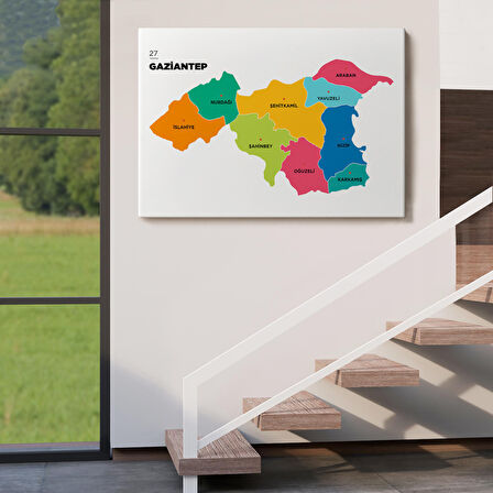 Harita Sepeti Gaziantep İli ve İlçeler Haritası Dekoratif Kanvas Tablo 1342