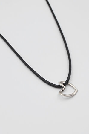 Minimalist Kalp Kolye - PU Deri İp Zincirli Unisex Gümüş Kaplama - 60 cm