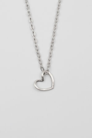 Minimalist Kalp Kolye - Düz Ezme İthal Zincirli Unisex Gümüş Kaplama - 60 cm