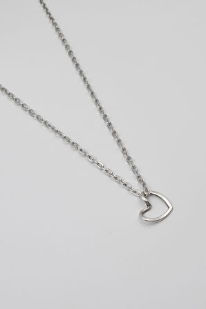 Minimalist Kalp Kolye - Düz Ezme İthal Zincirli Unisex Gümüş Kaplama - 60 cm