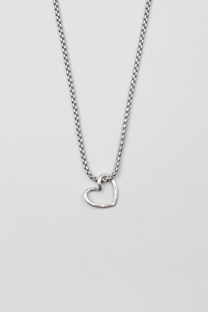 Minimalist Kalp Kolye - Örme İthal Zincirli Unisex Gümüş Kaplama - 60 cm