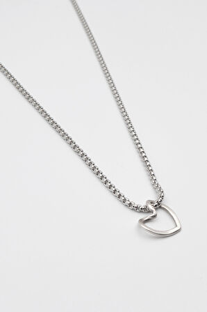 Minimalist Kalp Kolye - Örme İthal Zincirli Unisex Gümüş Kaplama - 60 cm