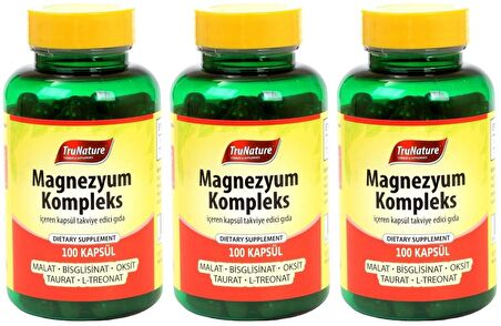 Trunature Magnesium Complex 3x100 Kapsül Magnezyum Kompleks Malat Bisglisinat Taurat Sitrat Oksit Kalsiyum L-Treonat