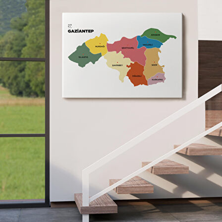 Harita Sepeti Gaziantep İli ve İlçeler Haritası Dekoratif Kanvas Tablo 1343