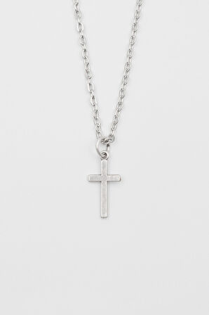 Minimalist Haç Kolye - Düz Ezme İthal Zincirli Unisex Gümüş Kaplama - 60 cm