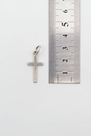 Minimalist Haç Kolye - Düz Ezme İthal Zincirli Unisex Gümüş Kaplama - 60 cm