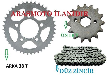 Drift L 125 Performans Hız Zincir Dişli Seti (Oringsiz Düz Zincir) ARKA 38 Dişli - ÖN 16 Dişli