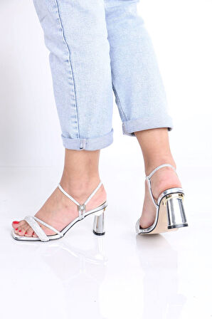 Glenn Gümüş Taşlı Topuklu Kadın Ayakkabı