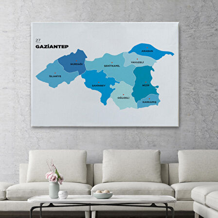 Harita Sepeti Gaziantep İli ve İlçeler Haritası Dekoratif Kanvas Tablo 1344