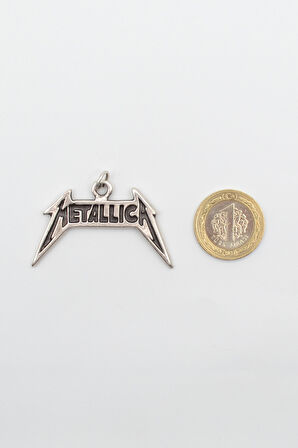 Metallica Yazılı Kolye - PU Deri İp Zincirli Unisex Gümüş Kaplama - 60 cm