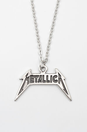 Metallica Yazılı Kolye - Düz Ezme İthal Zincirli Unisex Gümüş Kaplama - 60 cm