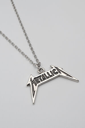 Metallica Yazılı Kolye - Düz Ezme İthal Zincirli Unisex Gümüş Kaplama - 60 cm