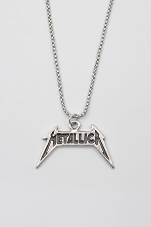 Metallica Yazılı Kolye - Örme İthal Zincirli Unisex Gümüş Kaplama - 60 cm