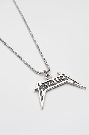 Metallica Yazılı Kolye - Örme İthal Zincirli Unisex Gümüş Kaplama - 60 cm