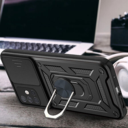 Smcase Samsung Galaxy A71 Kılıf Kamera Korumalı Yüzüklü Tank Pars Silikon