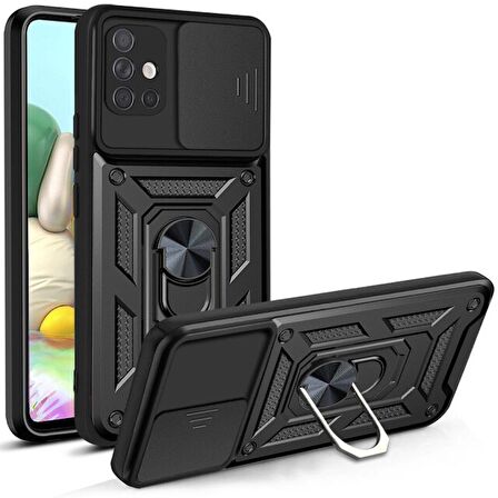 Smcase Samsung Galaxy A71 Kılıf Kamera Korumalı Yüzüklü Tank Pars Silikon