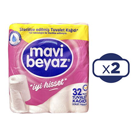 Mavi Beyaz 32 li Tuvalet Kağıdı 2 Katlı x 2 Adet (64 Rulo)