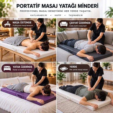 Masaj Yatağı Portatif Katlanabilir Masaj Yatağı Minderi 6 cm Sünger  180x70 cm