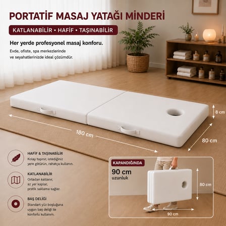 Masaj Yatağı Portatif Katlanabilir Masaj Yatağı Minderi 8 cm Sünger  180x80 cm