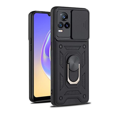 Smcase VİVO V21e Kılıf Kamera Korumalı Yüzüklü Tank Pars Silikon