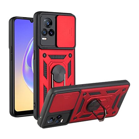 Smcase VİVO V21e Kılıf Kamera Korumalı Yüzüklü Tank Pars Silikon