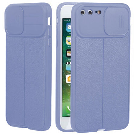 Gpack Apple iPhone 8 Plus Kılıf Kamera Sürgülü Deri Dokulu Mat Silikon