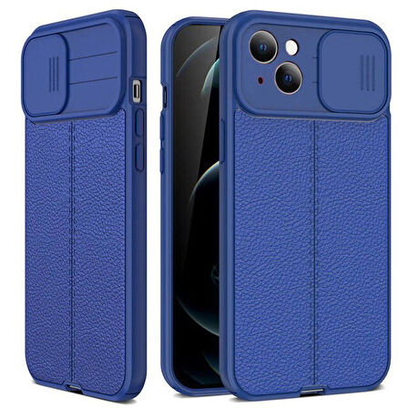 Gpack Apple iPhone 13 Kılıf Kamera Sürgülü Deri Dokulu Mat Silikon
