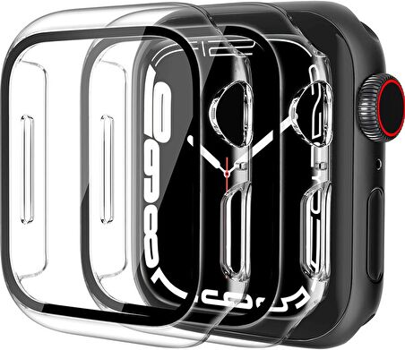 Smcase Apple Watch Uyumlu 45mm Tam Kapatan Sert Şeffaf Silikon Ekran Koruyucu 