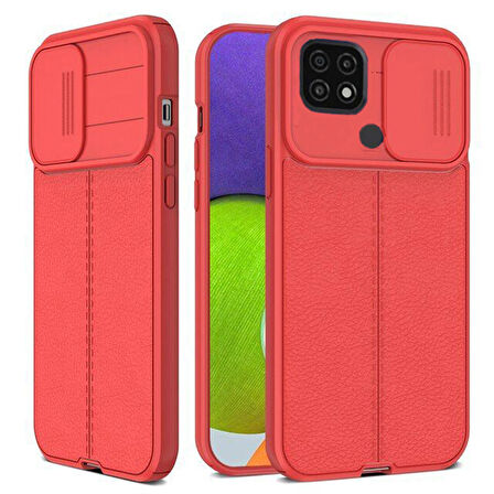 Gpack Oppo A15S Kılıf Kamera Sürgülü Deri Dokulu Mat Silikon