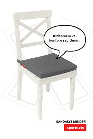 XPERMATE Fermuarlı Sandalye Minderi Su İtici Kumaş 40x40 cm Sünger Sandalye Minderi Bağcıklı Antrasit